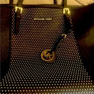 Michel Kors Black leather tote bag with silver studs